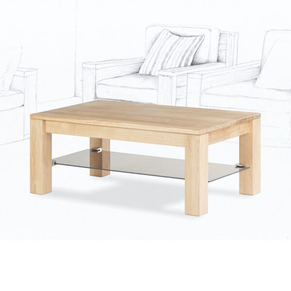 Der Chicago Glas Couchtisch bietet ein modernes Design in Kombination mit einer praktischen Lösung in Form eines gläsernen Stauraums unter der Tischplatte.